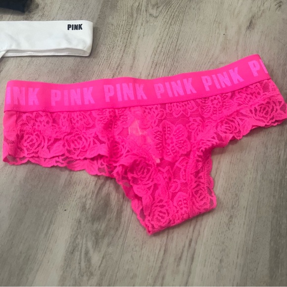 NWT Victoria Secret Pink Thong Panties Underwear Lace Cotton Small - Picture 2 of 4